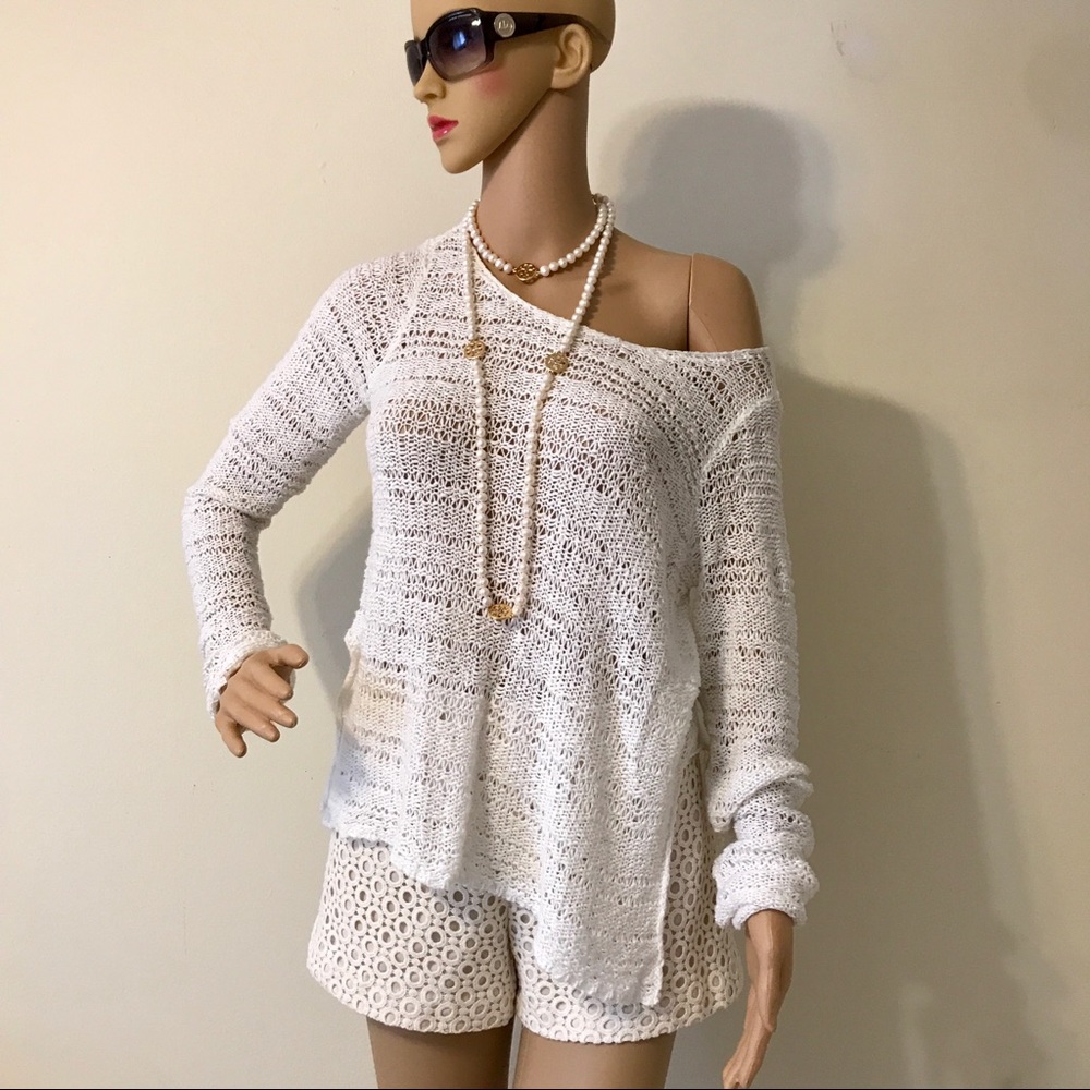 Hollister Crochet Knit Sweater White XS GUC